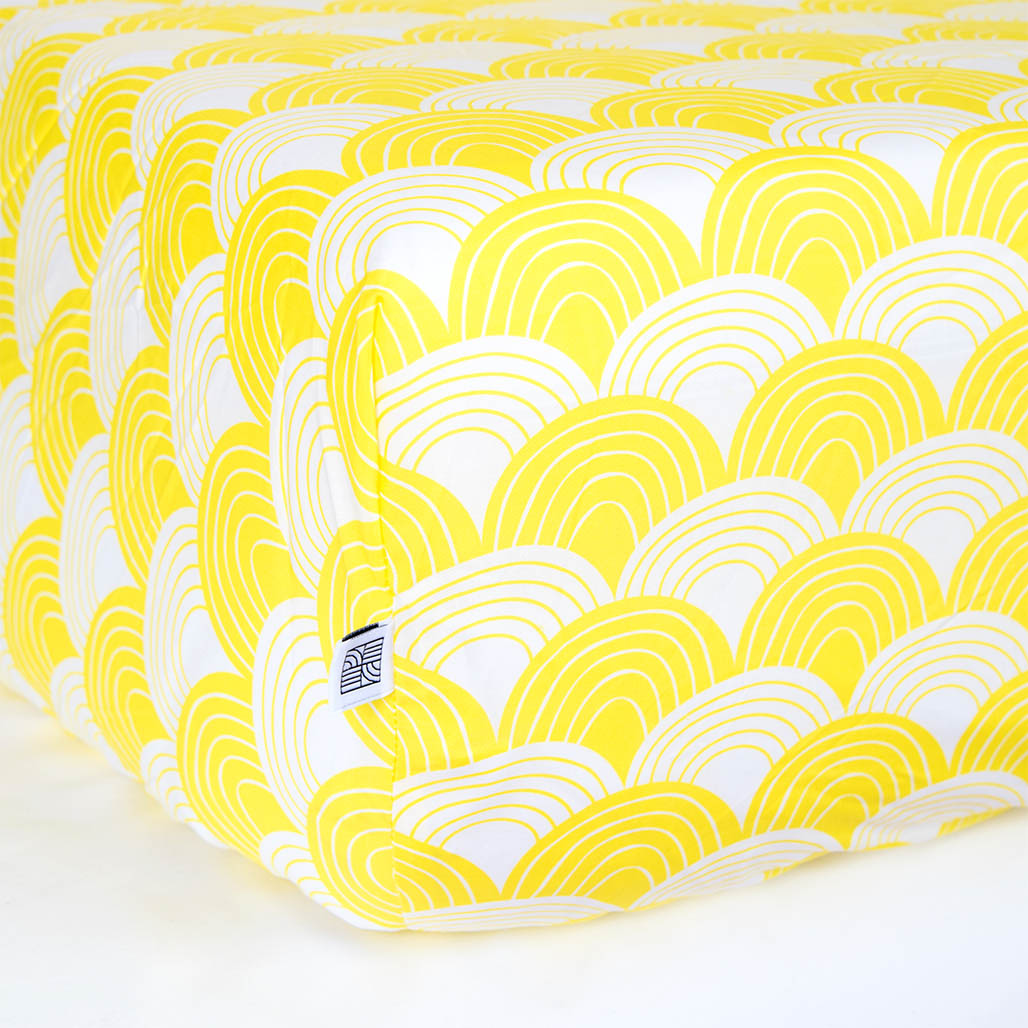 Organic fitted crib sheets with waves yellow