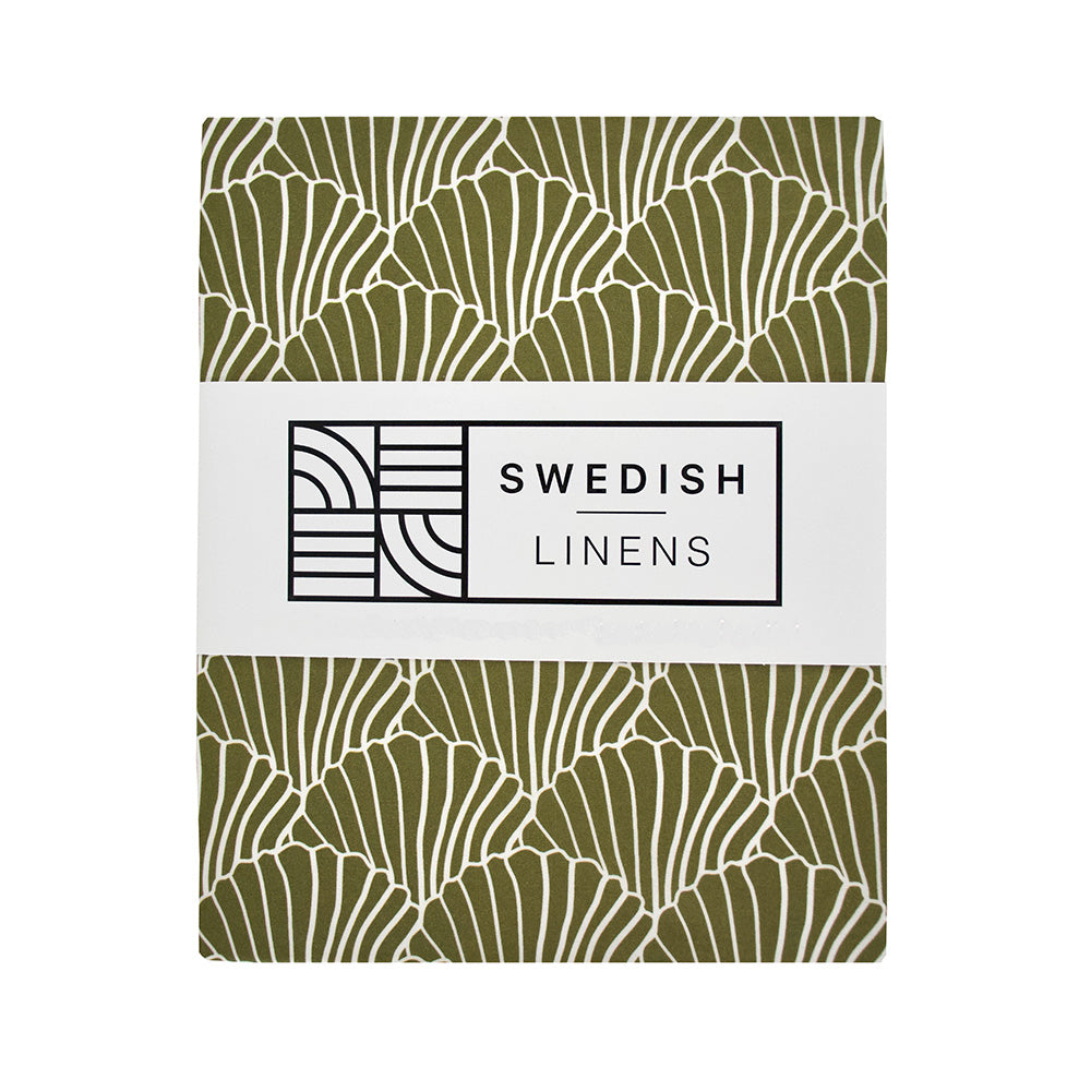 SEASHELLS | Olive green | 180x200cm / 71x79&quot; | Double fitted sheet