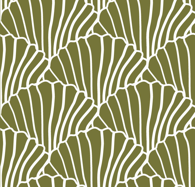 SEASHELLS | Olive green | 180x200cm / 71x79&quot; | Double fitted sheet