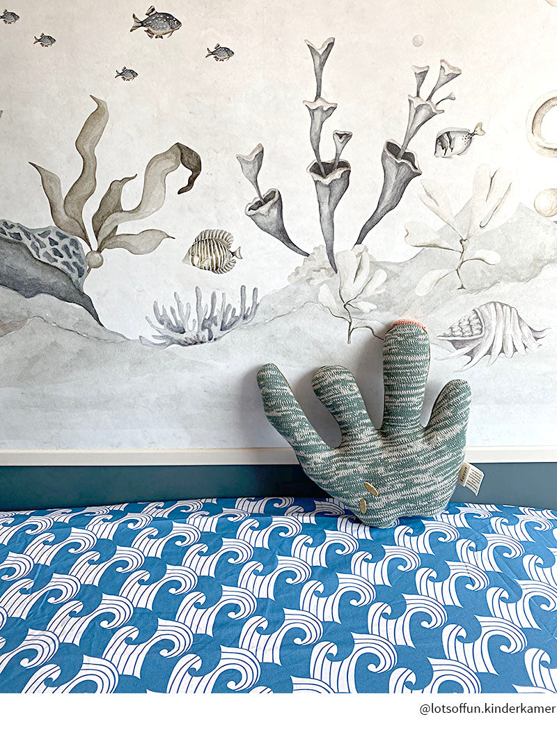 WAVES | Kyoto blue | 70x160cm / 27.5x63&quot; | Fitted sheet